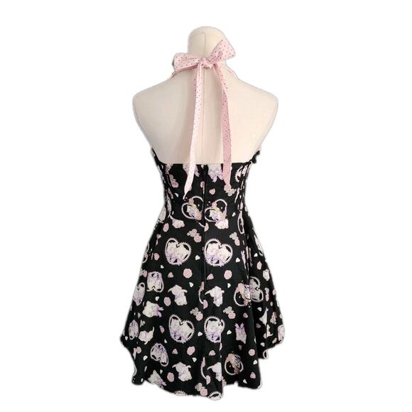 Hell Bunny Amelia Fit & Flare 50s Style Halter Mini Dress Heart Cats Print Small - Picture 2 of 8